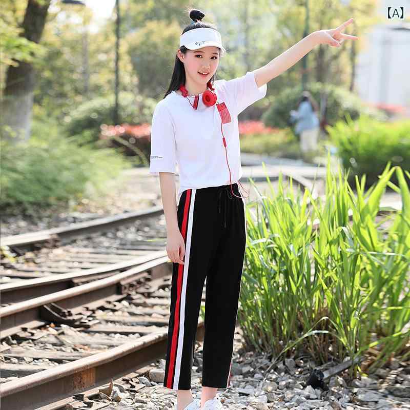 女の子 セットアップ 2点セット パンツ Tシャツ かわいい スポーティー カジュアル リラックス デイリー 韓国 夏 おしゃれ 中学 高校 学生