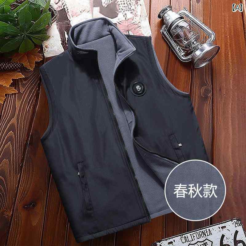 メンズ 秋冬 ベスト チョッキ ジレ 厚手 暖かい 大きめサイズ お父さん シニア ファッション スタンドカラー フリース ジッパー シンプル カジュアル ゆったりタイプ アウター