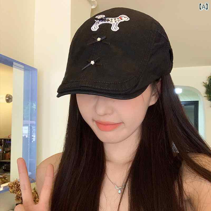 Newsboy Cap - ハンチング帽 おしゃれ かわいい 子犬 リボン 帽子 レディース 春夏 秋 小顔見せ ベレー帽 キャスケット ティーンエイジャー ファッション