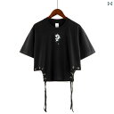 レディース 夏 半袖 ショート トップス Tシャツ へそ出し パンク カジュアル アクティブ ストリート ヒップホップ風 個性派 おしゃれ かわいい パンク レジャー アウトドア ダンス 普段使い使い