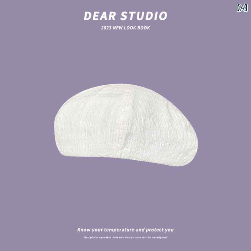 ベレー帽 和菓子 汎性高さ 無地 テクスチャード レディース 春夏 薄手 白 シンプル ペインターハット