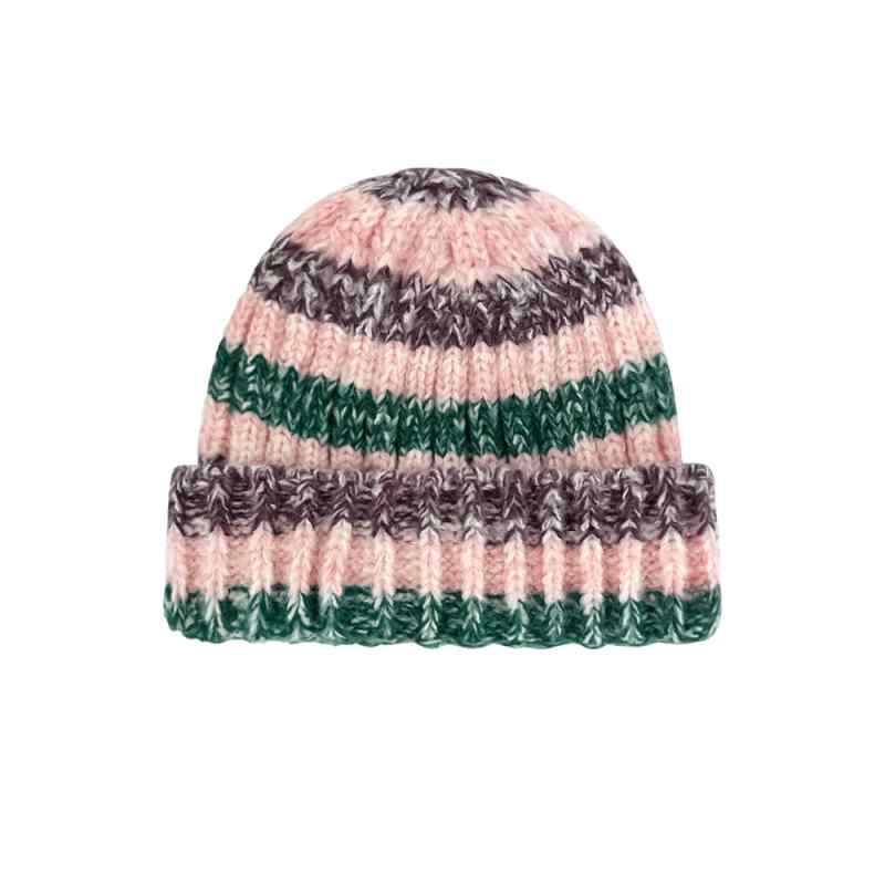 Knit Hat - 帽子 ニット帽 レディース おしゃれ ファッション 秋冬 レディース ストライプ 暖かい 小顔効果 ウール 防寒 カジュアル カラフル シンプル ボーダー