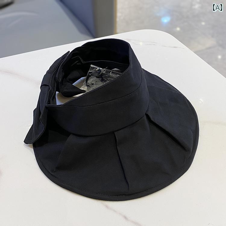 つば広 サンバイザー 折りたたみ可能 ポニーテール 帽子 レディース 夏 トップレス 日焼け防止 ビーチ ハット サンシェード 抗UV 顔カバー 日よけ キャップ