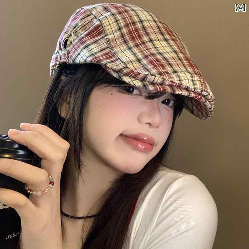 帽子 ハンチング レトロ チェック フォワード ハット レディース 夏 おしゃれ キャスケット カジュアル..