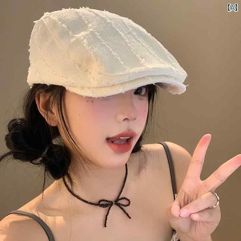 帽子 ハンチング レトロ 白 ピンク カーキ 黒 コーヒー ストライプ レディース 春夏 小顔見せ キャスケ..