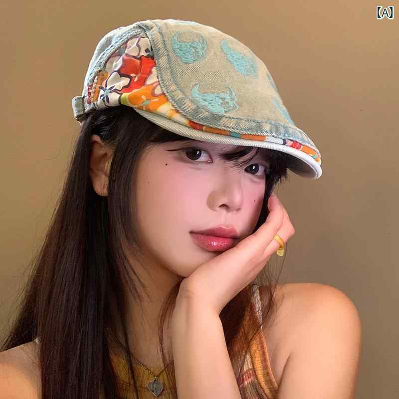 ハンチング帽 おしゃれ アメリカン レトロ レディース 春夏 Y2K 帽子 スカル ストリート ファッション キャップ 小顔効果