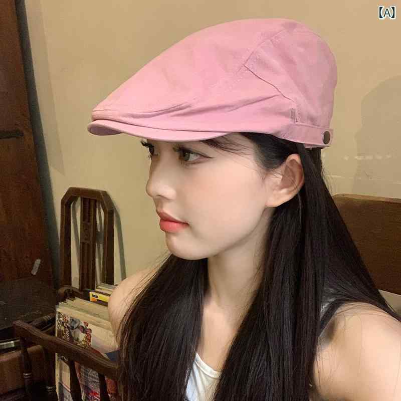 ハンチング帽 レディース レトロ ピンク ブラウン ブラック オフホワイト 春秋 夏 韓国 キャスケット キャップ 大人カジュアル おしゃれ