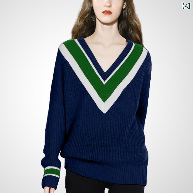 V-Neck - 秋服 ファッション Vネック セーター レディース ゆったり おしゃれ 春秋冬 カジュアル 長袖 大人っぽい 重ね着 スタイリッシュ