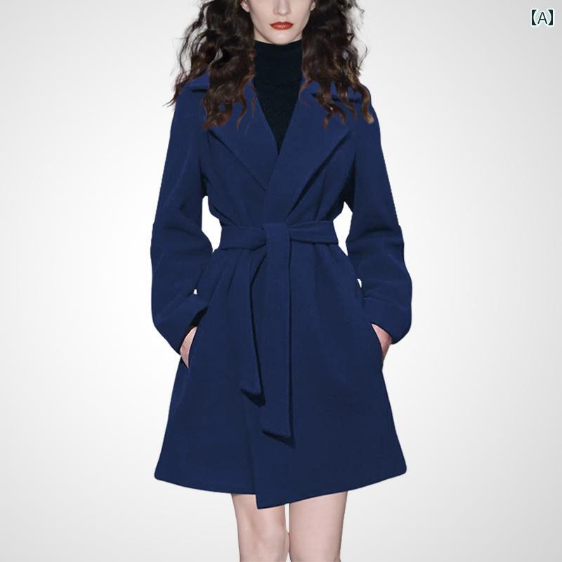 秋冬 Vネック レディース 丈 エレガント フレンチ コート 重ね着 ポケット スタイリッシュ アウター フ..