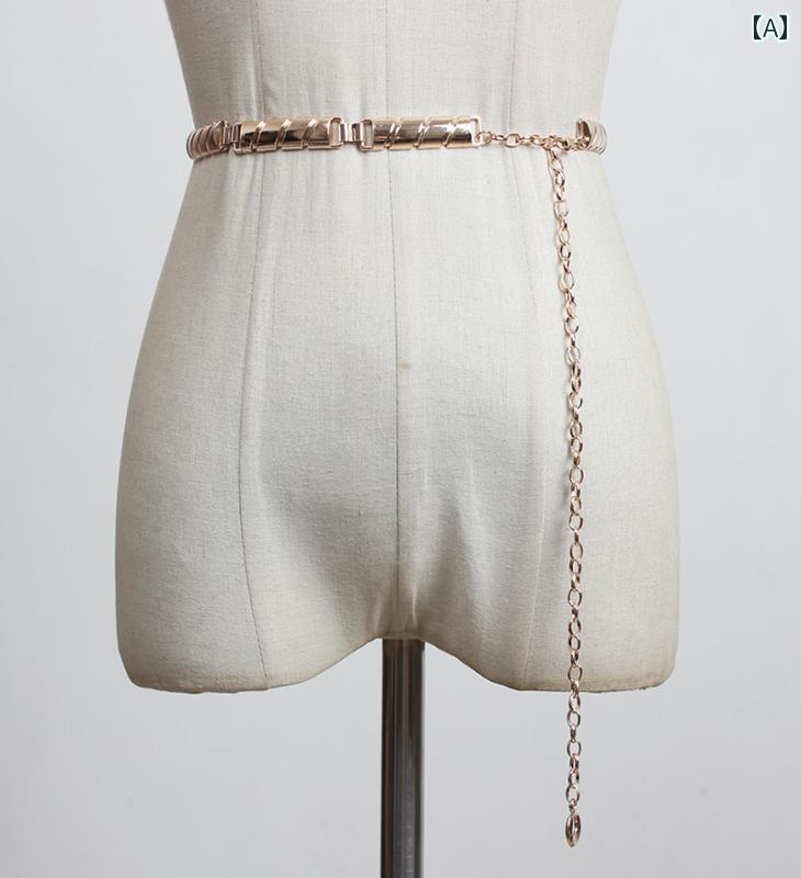 チェーンベルト おしゃれ 秋冬 レディース レトロ ウエスト チェーン スカート 金属 装飾 細ベルト シンプル アクセサリー(4.0)