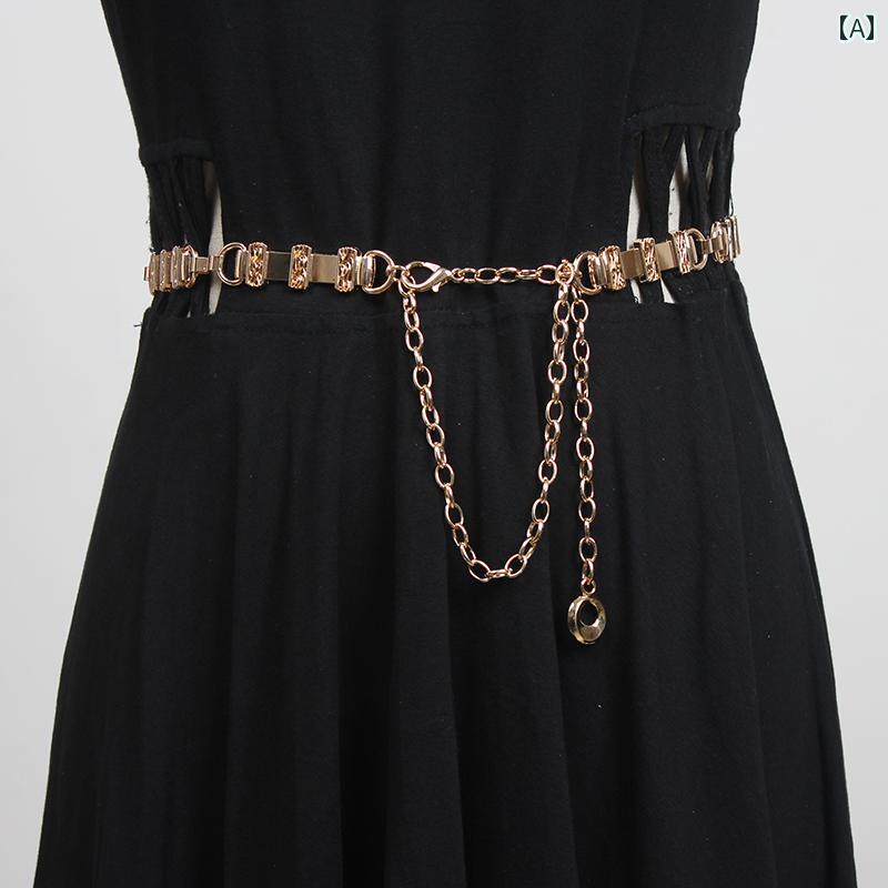 チェーンベルト レディース おしゃれ レディース メタル ウエスト チェーン ベルト 装飾 シャツ ドレス..