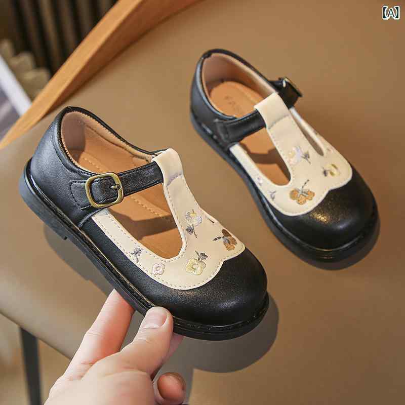 キッズ ジュニア シューズ 靴 女の子 レザー 春秋 ラウンドトゥ プリンセス 幼稚園 パフォーマンス 夏 ..