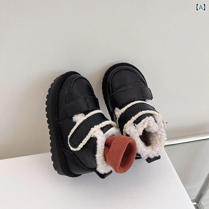 ベビー キッズ シューズ 靴 コットン 厚手 起毛 防水 暖かい 冬 ソフトソール 幼児 スノーブーツ ウール 滑りにくい キック防止 子供