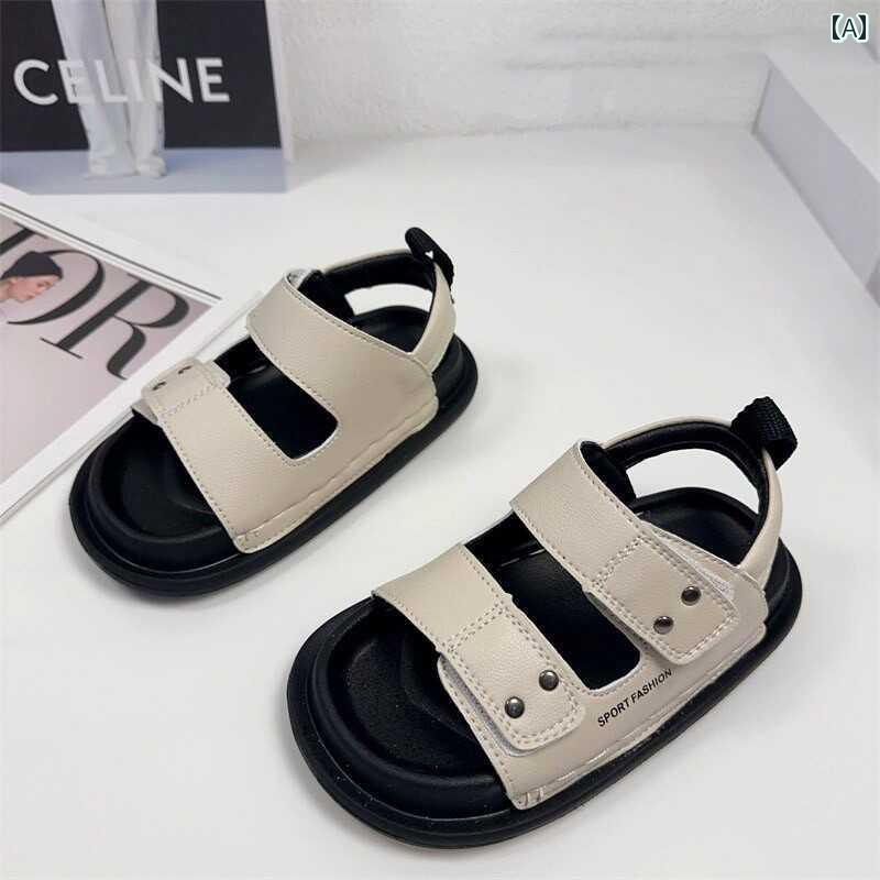 キッズ ジュニア シューズ オープントゥ 夏 夏 子供 サンダル カジュアル 滑りにくい キック防止 靴 ビーチ ラバーソール