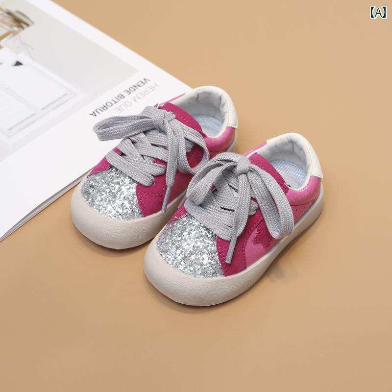 ベビー キッズ シューズ カジュアル スポーツ スニーカー 運動靴 滑りにくい キック防止 幼児 靴 柔らかい 女の子 ラメ 子供