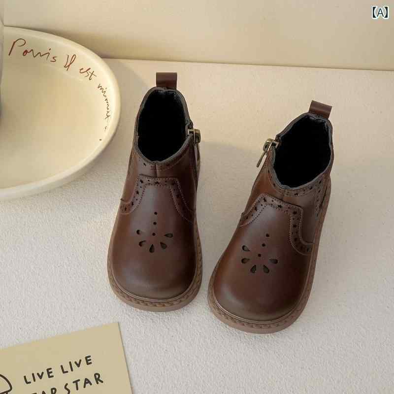 キッズ ジュニア シューズ 靴 ブーツ ソフトレザー 滑りにくい キック防止 冬 ショ...