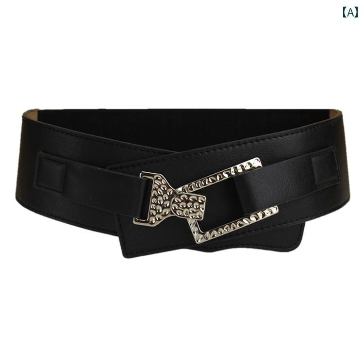 セキュアデポの幅広ベルト レディース 革 ストレッチ性 シンプル 快適 韓国 装飾 風 ワンピース コート ガードル｜アングル2