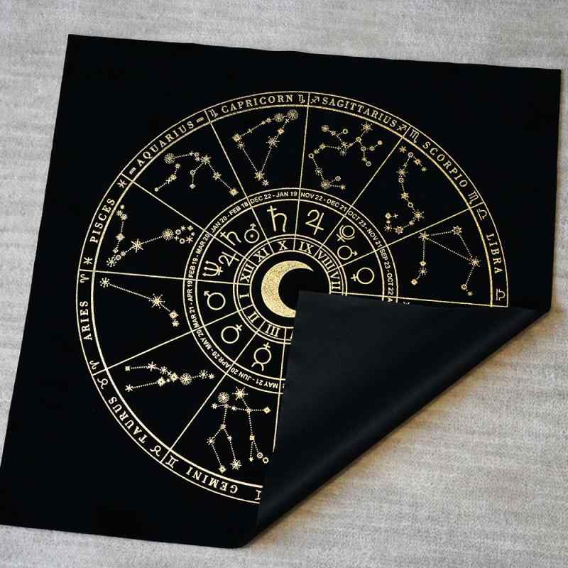 タロット クロス 占い tarot 神秘 祭壇布 星座 ムーンフェイズ テーブルクロス タロットカード ブラック ブロンズ マット 起毛 タロット 敷物