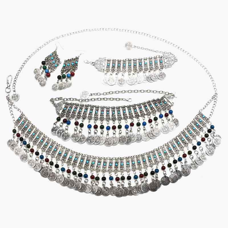 アメリカ レトロ ボヘミアン コイン ジュエリー ネックレス イヤリング ブレスレット ウエスト チェーン