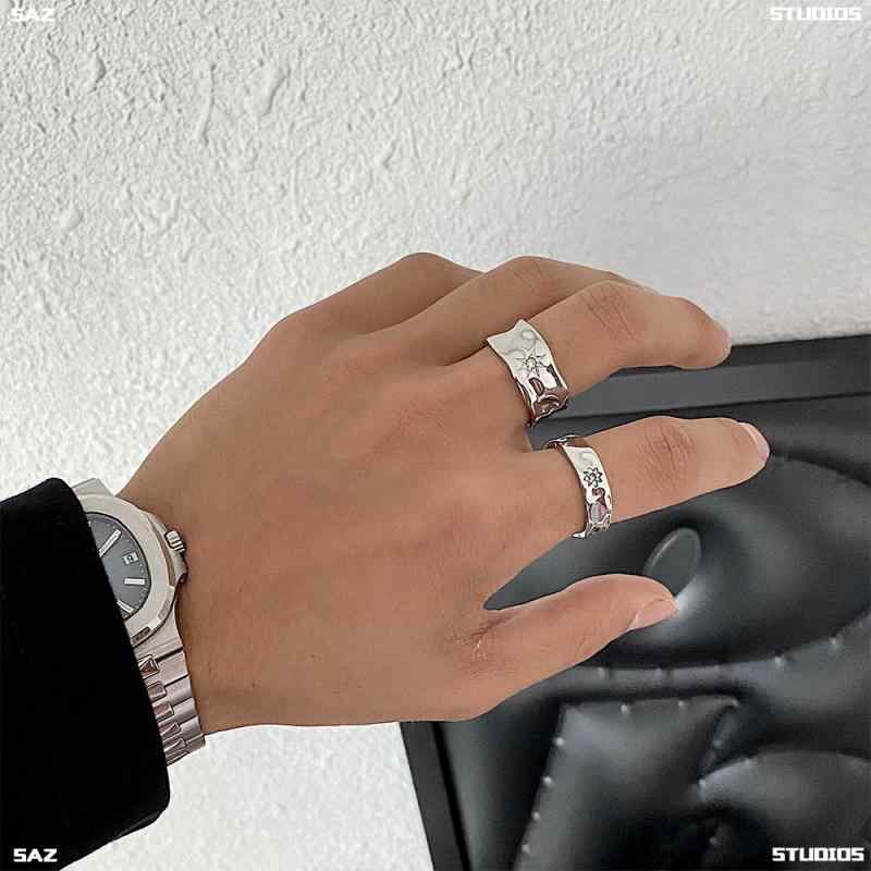 指輪 かっこいい リング メンズ レディース クール 人差し指 シンプル 凹凸 カップル アクセサリー チタン鋼