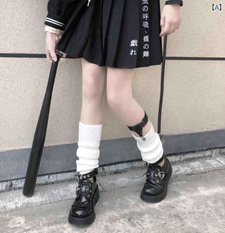 セキュアデポの無地 ニット レディース ソックス ダーク ゴシック JK レッグリング 秋冬 暖かい 膝 パイルソックス｜アングル2