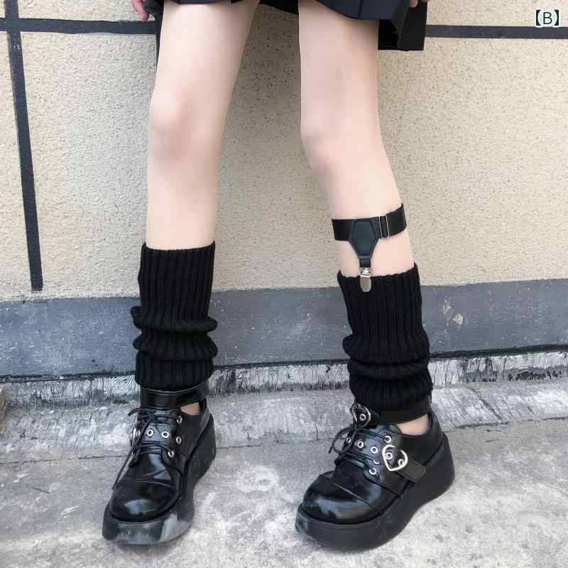 セキュアデポの無地 ニット レディース ソックス ダーク ゴシック JK レッグリング 秋冬 暖かい 膝 パイルソックス｜アングル3