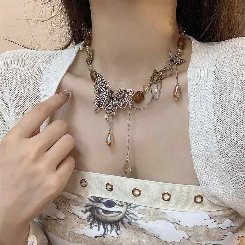ネックレス レディース ガーリー Y2K サブカル レトロ クール バタフライ タッセル レディース 鎖骨 チ..