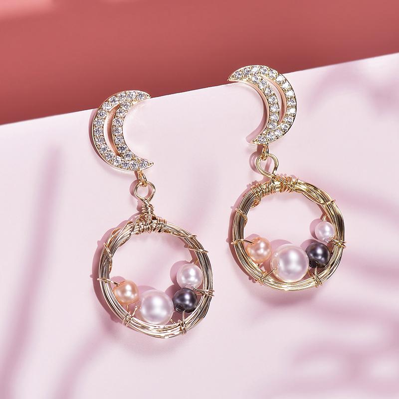 樂天商城 - ムーン ピアス かわいい ロング イミテーションパール 韓国 アクセサリー ゴールド ファッション 装飾品 レディース