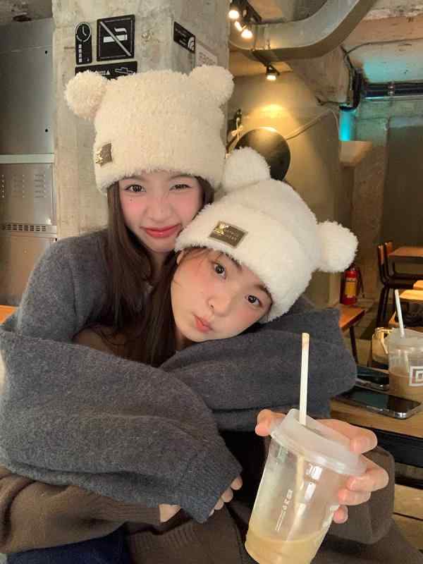 ニット帽 秋冬 耳 クマ ウール 帽子 無地 防寒 耳帽子 かわいい 厚手裏地 暖かい ニット ニット帽子