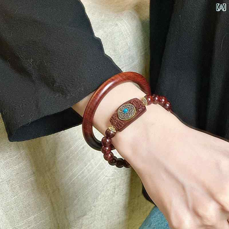 中国風 アクセサリー ローズウッド ブレスレット 小さめ レトロ 無垢材 ブレスレッ...