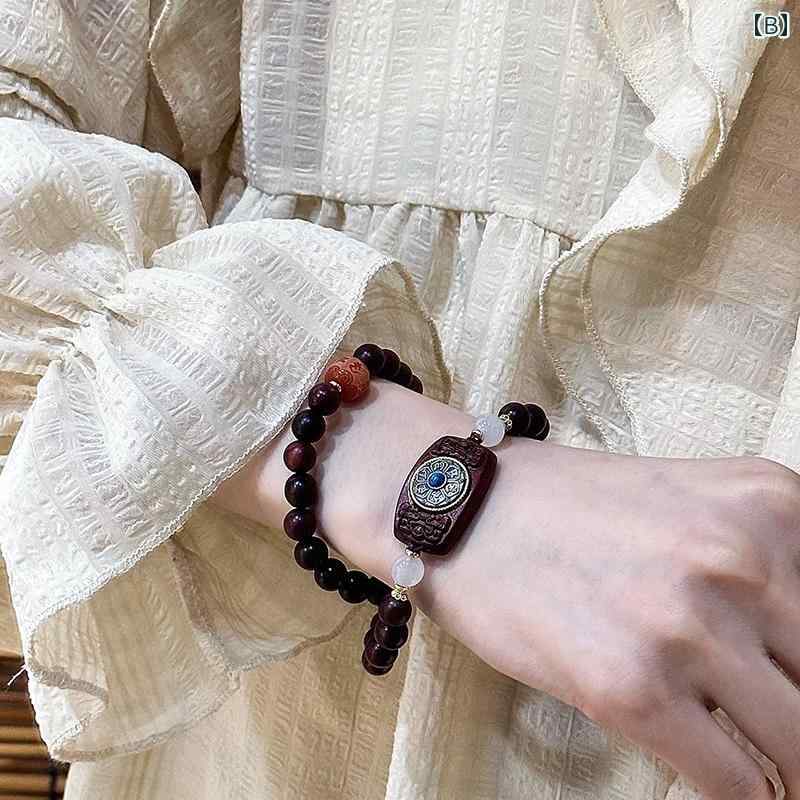 中国風 アクセサリー ローズウッド ブレスレット 小さめ レトロ 無垢材 ブレスレッ...