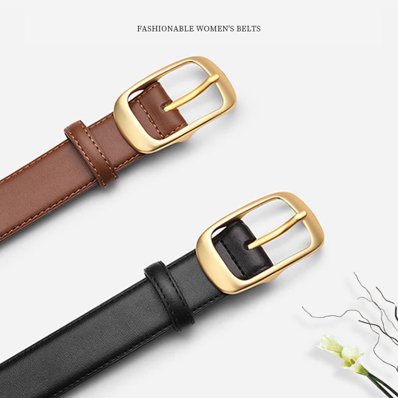 ベルト レディース 革 装飾 シンプル 金 ピン バックル 韓国 スリムフィット ジーンズ ブラック ブラウン