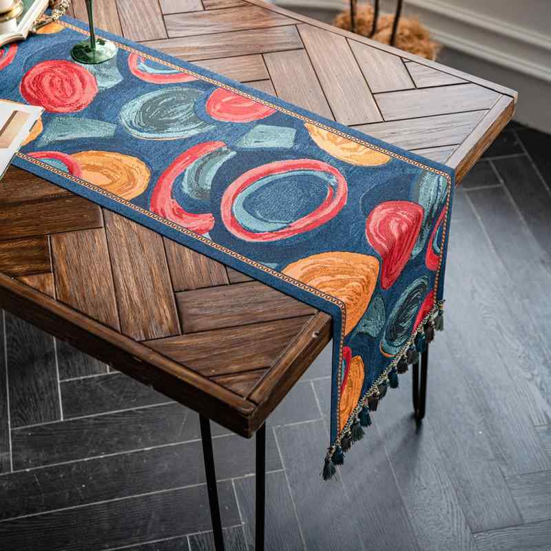 テーブルランナー インテリア おしゃれ アメリカン レトロ ホーム タッセル フラグ カラフル リビング 食器棚 カバー キャビネット