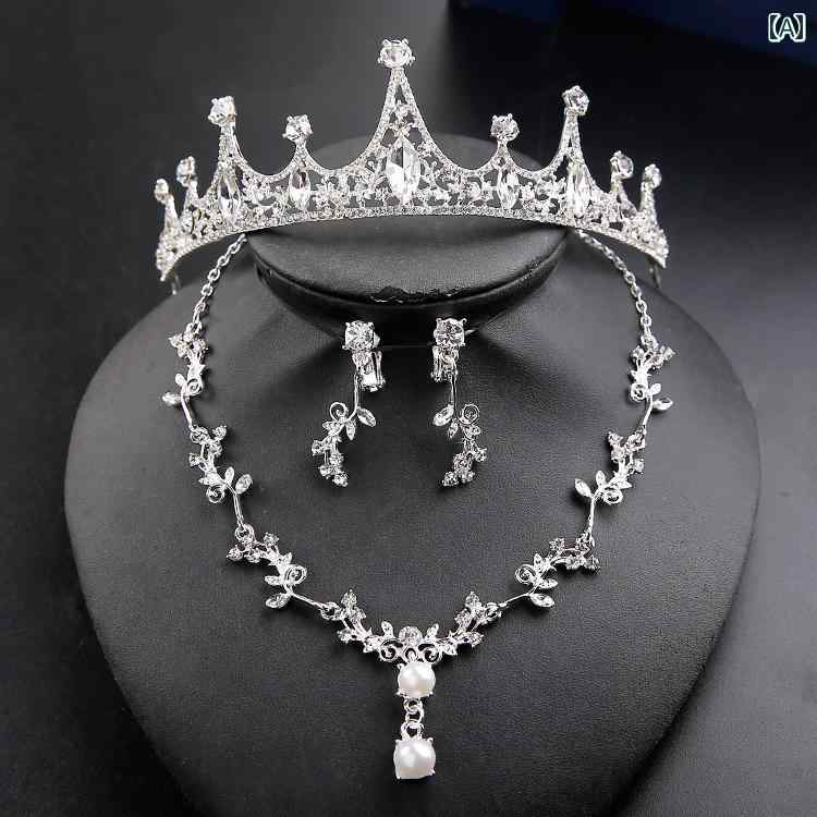 ウエディング 花嫁 ティアラ クラウン ネックレス イヤリング ヘッドドレス エレガ...