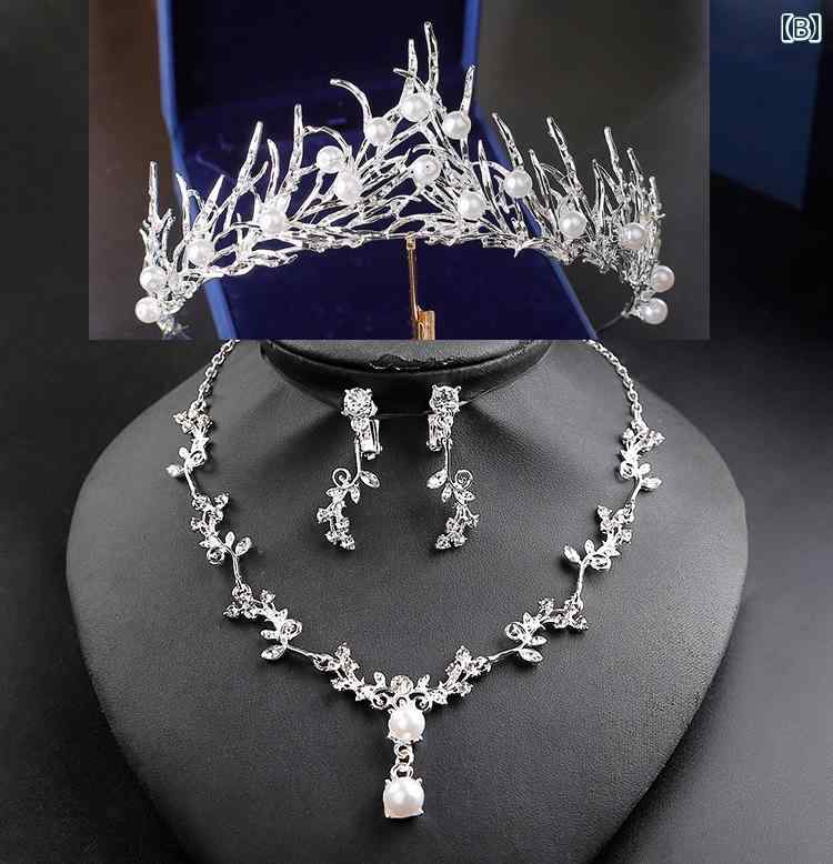 ウエディング 花嫁 ティアラ クラウン ネックレス イヤリング ヘッドドレス エレガ...