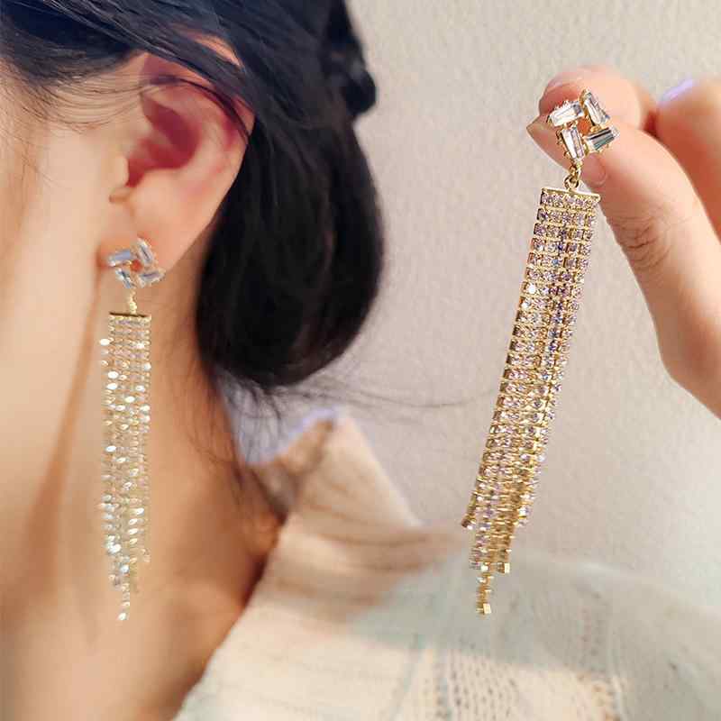 ピアス 大人かわいい S925 シルバー ニードル アメリカ ロング タッセル ラインストーン ピアス レディース ファッション アクセサリー 装飾品 ジュエリー