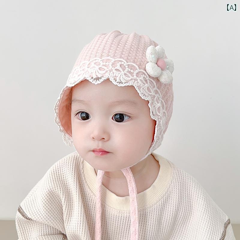 ボンネット帽 ベビー 新生児 帽子 頭部保護 女の子 春秋 フラワー パレス ハット ...