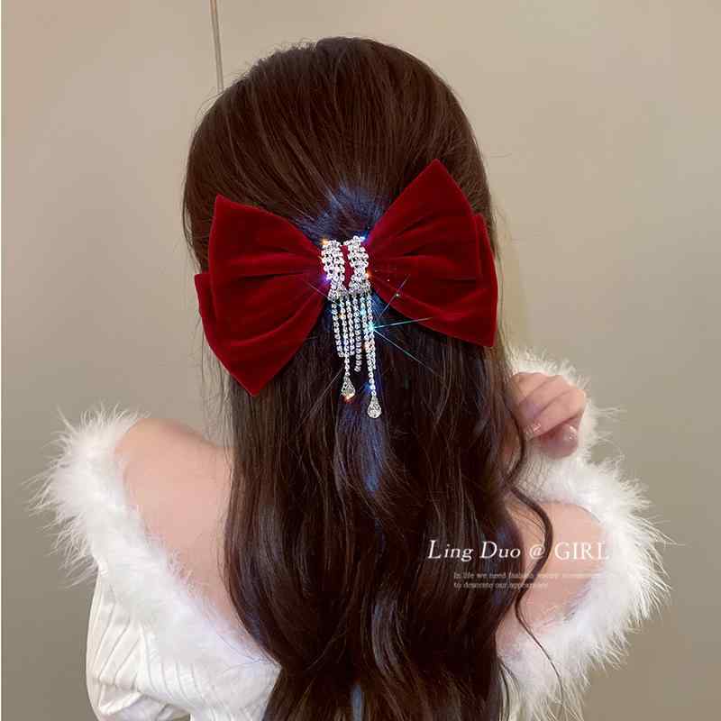 レディース ヘア アクセサリー タッセル レッド バンド ヘア クリップ スプリング オールシーズン