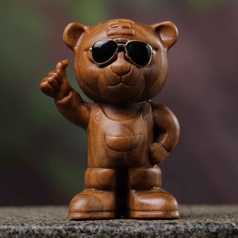 置物 装飾品 アイテム ワンポイント 彫刻 虎 ハンドル ピース 干支 寅 かわいい トラ サンダルウッド インテリア 小物 オーナメント 緑白檀 贈り物