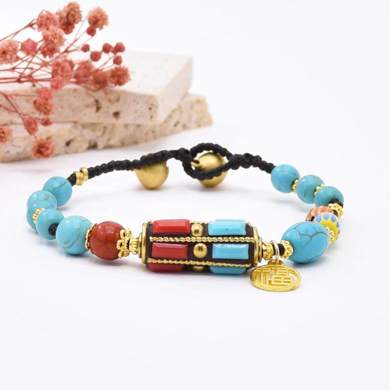 ブレスレット 民族 レトロ エスニック ブレスレット ネパール 銅 ビーズジュエリー 日常 リーフ ベル ハンド ジュエリー 旅行 アクセサリー