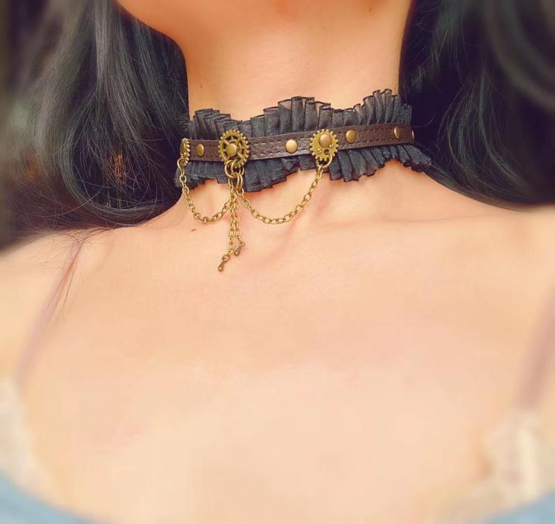 チョーカー 仏教 パンク デザイナー レトロ エルフ 糸 ギア 鎖骨 チェーン ブラウン チョーカー ネック..