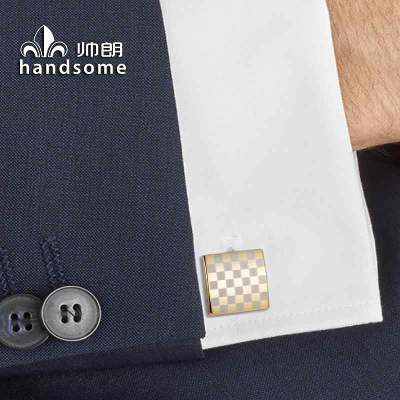 カフス ボタン スーツ アクセサリー おしゃれ 金属 カフス スクエア 金 メッキ レーザー チェック柄 ネ..