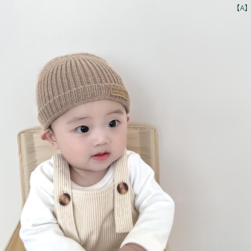 セキュアデポのキッズ ベビー 帽子 韓国 ベビー ウール 帽子 秋冬 かわいい かわいい ベビー 冬 プルオーバー ニット 帽子 新生児 帽子 春秋｜アングル2