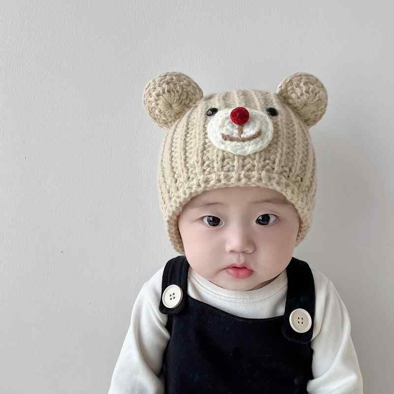 ニット帽 キッズ ベビー 帽子 クマ 耳 子供 ベビー ウール帽子 秋冬 暖かい 厚手 ベビー 帽子 男の子 ..