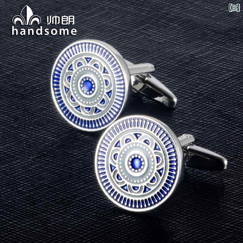 カフス ボタン スーツ アクセサリー おしゃれ ブルー エナメル 柄 精巧 エナメル カフリンクス シンプル メンズ カフ ネイル レディースシャツ