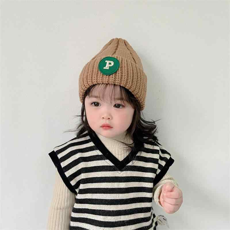 ニット帽 赤ちゃん 冬 子供 帽子 女の子 プルオーバー P 文字 1から2歳 男の子 ベビー ウール 帽子 暖..