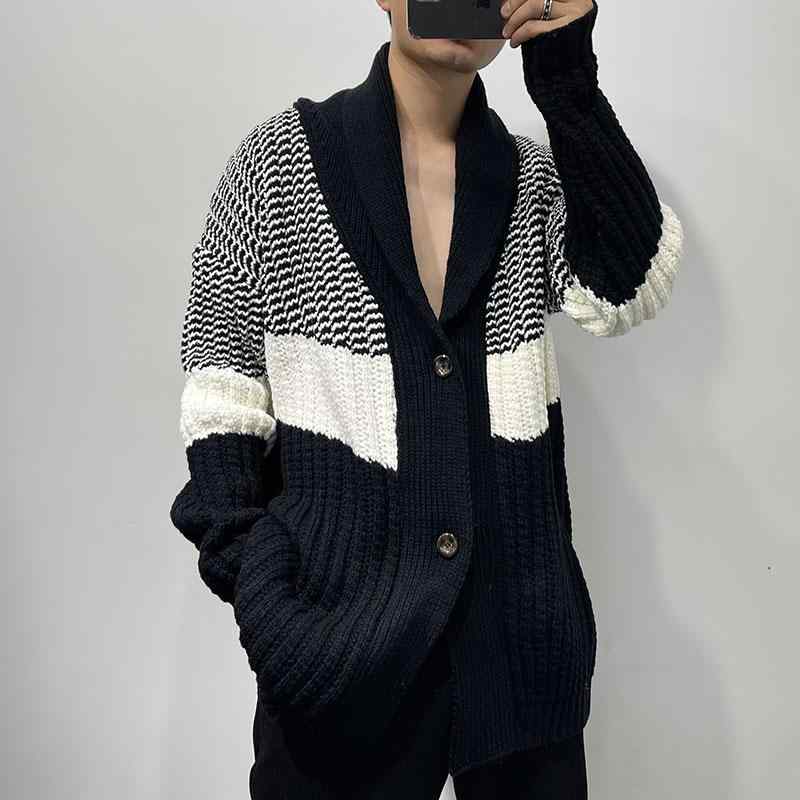 メンズ ファッション 冬 ダーク カラー 厚手 ニット ジャケット メンズ 韓国 丈 カーディガン 長袖