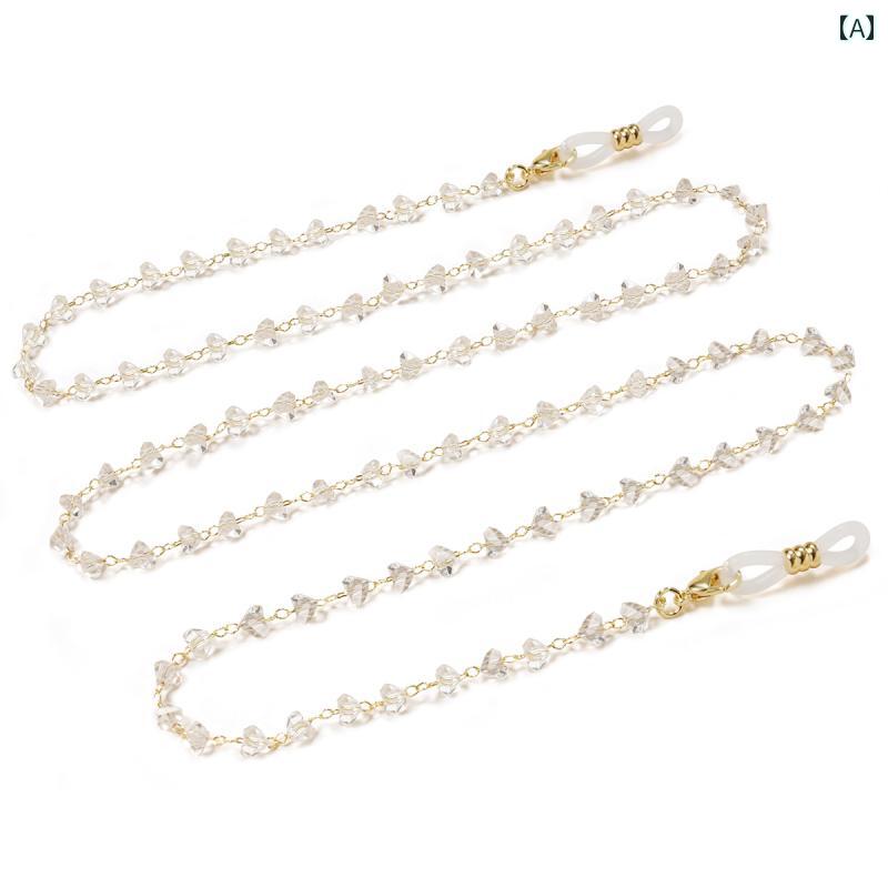 セキュアデポのメガネ チェーン レトロ ロリータ ホワイトトライアングル ミラー 滑りにくい ストラップ サングラス アクセサリー シンプル マスク 落下防止 小物 老眼鏡 エレガント おしゃれ レディース｜アングル2