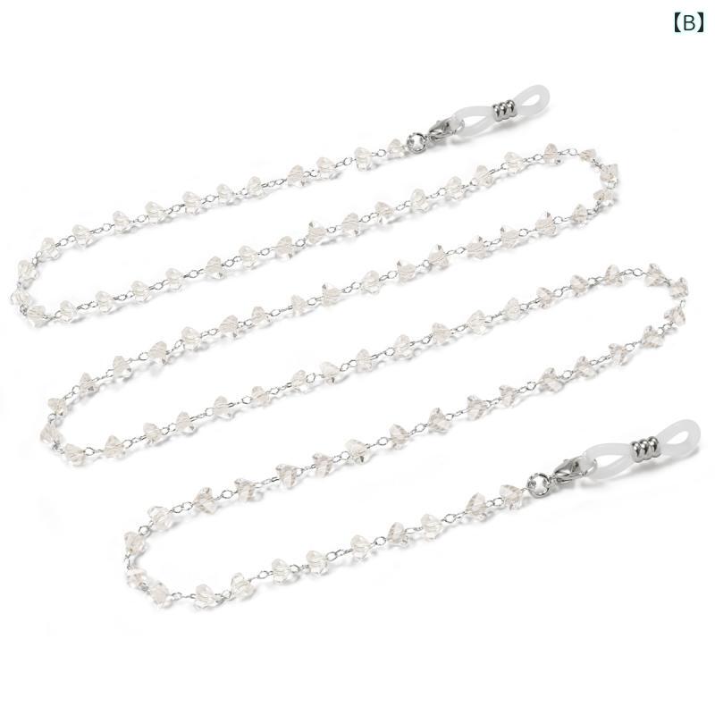 セキュアデポのメガネ チェーン レトロ ロリータ ホワイトトライアングル ミラー 滑りにくい ストラップ サングラス アクセサリー シンプル マスク 落下防止 小物 老眼鏡 エレガント おしゃれ レディース｜アングル3