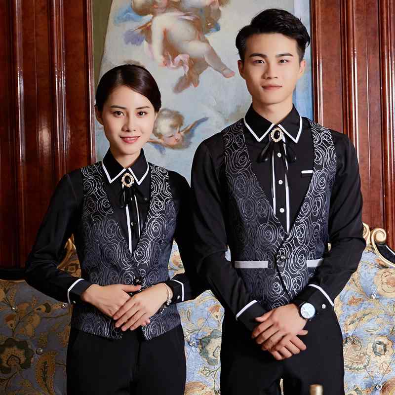 ウェイター ユニフォーム 制服 作業着 おしゃれ ファッション 業務 ケータリング ホテル 秋冬 長袖 バー スタッフ シャツ ベスト セット 大きめサイズ